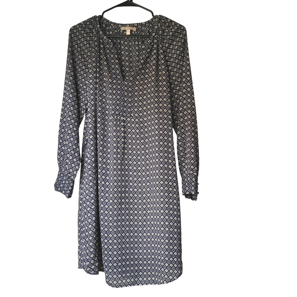Banana Republic Geometric Shift Peasant Blouse Style Dress Women Size 8 Navy